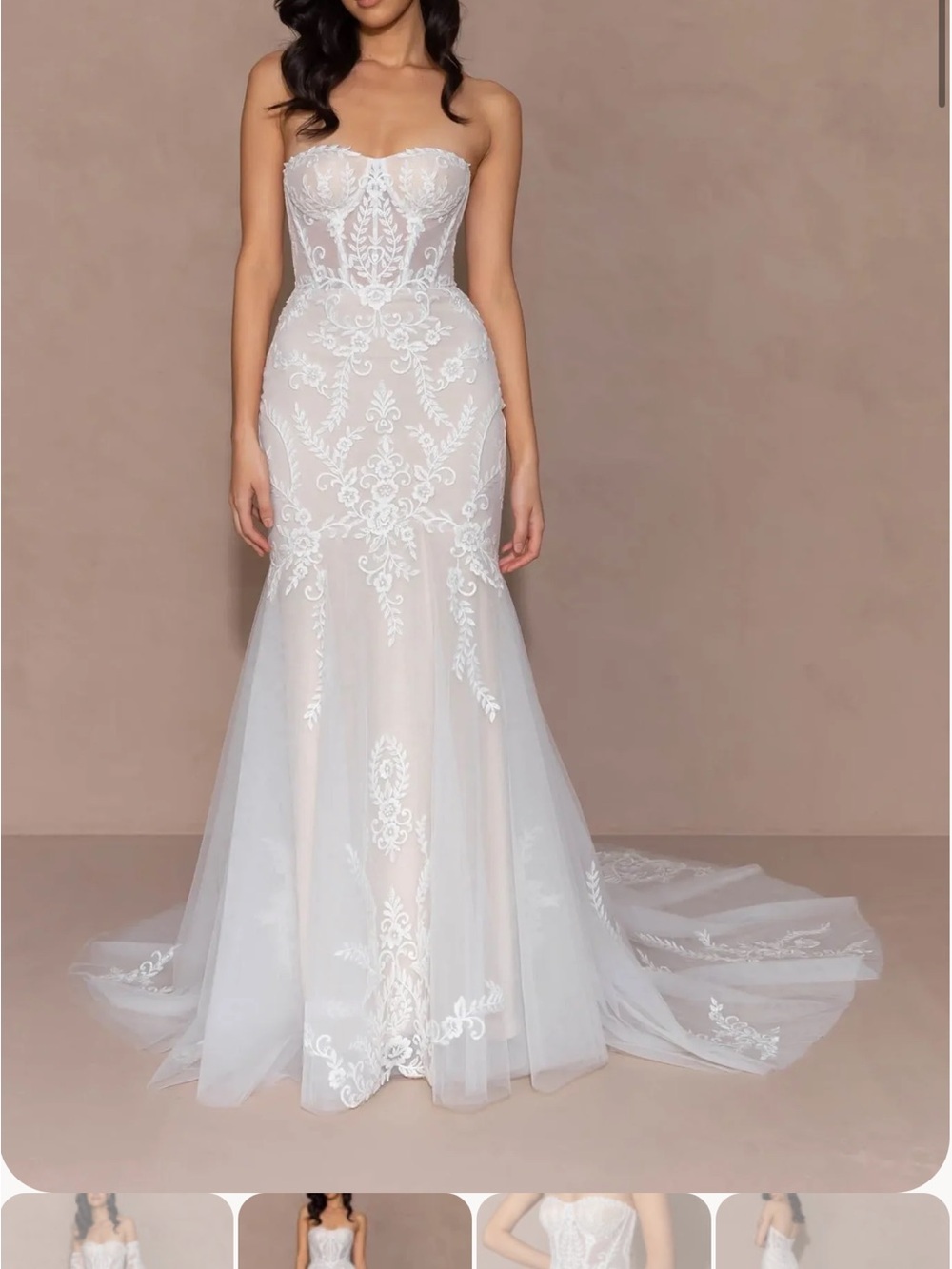 Evie Young Nova Dress- Strapless Lace Appliqué Fit-and-Flare Wedding Dress